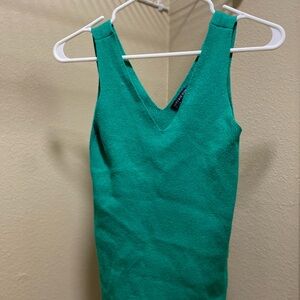 Skies Are Blue Green Teal Knit V-Neck Top